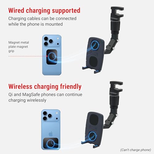 Lounge-IT Car Phone Holder, Magnet+NoSlip Rests, 2-mounts-in-1 Mirror+Vent Mount, Works with iPhone, Samsung Galaxy, Pixel, Motorola, etc, Black