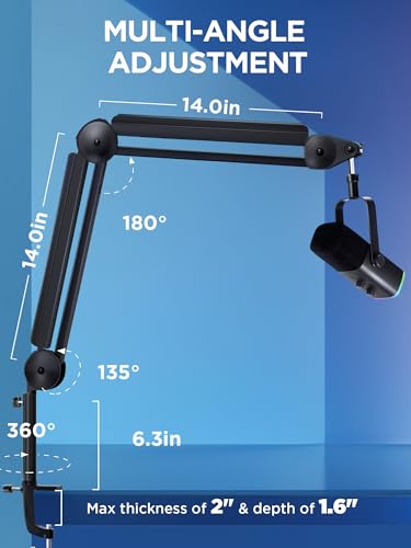 InnoGear Mic Boom Arm Microphone Stand Cable Management for Blue Yeti FIFINE AM8 K669B HyperX QuadCast S SoloCast AT2020 Shure SM7B MV7 and Other Microphone - color: Black, style: Standard Clamp