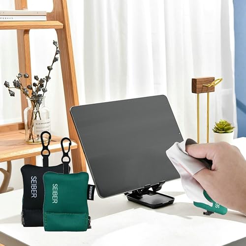 SEIBER Microfiber Eyeglass Cleaning Cloth for Glasses with Pouch, 2P, BKGRN | With Neoprene Pouch, 7x7 inch, For Sunglasses, Laptops, Cameras, Screen, Self-Closing Bottom - color: Black and Dark Green