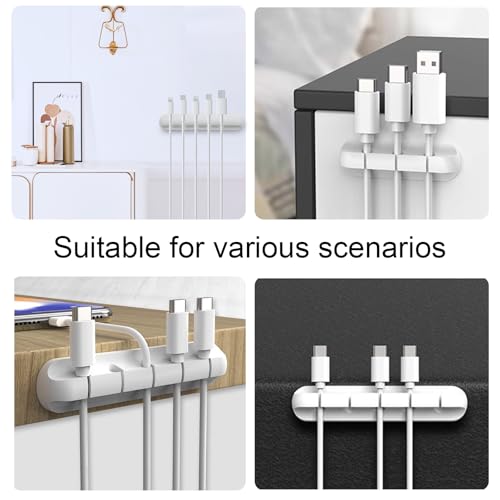 3 Pack Cable Management Cord Organizer Clips Self Adhesive Cable Holder Clips for Desktop Nightstand Office (White,3/5/7-Slot)