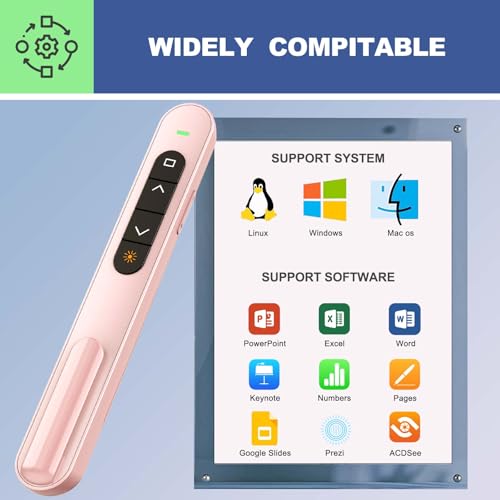 QUI Presentation Clicker with Volume Control, 2.4GHz USB Wireless Presenter Remote, PowerPoint Clicker Slide Advancer Compatible with Mac, Windows, Google Slides, Keynote - color: Pink, size: S