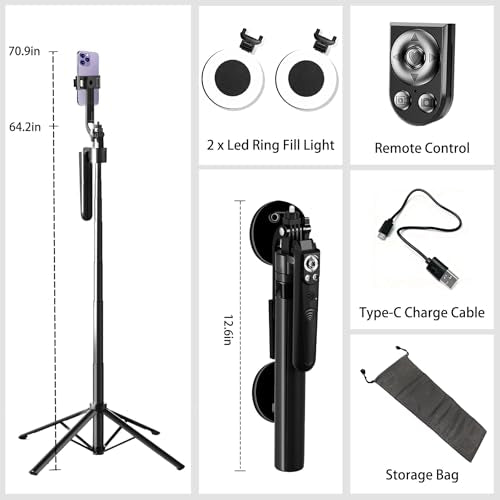 Auto Face Tracking Selfie Stick Tripod for iPhone with Light 360 Rotation that Follows Your Movement 70.9" Camera Tripod Stand with Remote for Content Creator Vlog Live Stream Video Recording - style: A-Auto Face Tracking Tripod with 2 Ring Light