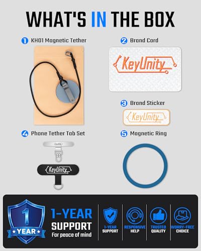 KeyUnity KH01 Magnetic Belt Clip Phone Holder with Anti Theft Lanyard, Quick-Release Hands-Free Access Phone Mount for Belt & Straps, Stretchy Tether for Running Travel Hiking, Compatible with MagSafe