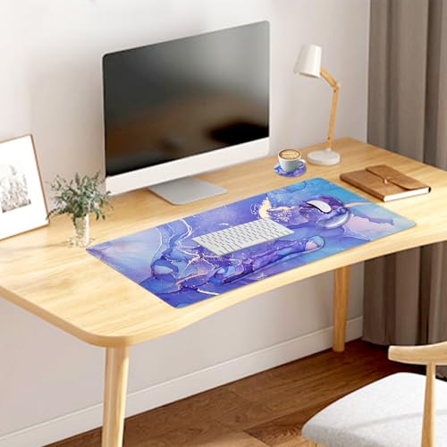 4-in-1 Gaming Mouse Pad Wrist Support Set,Desk Pad + Mouse Pad with Wrist Rest + Keyboard Wrist Rest + Coaster, Ergonomic Design for Home Office Study Game - Purple Marble - color: 4 Pcs Purple Marble