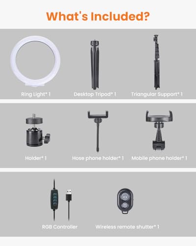 Nicefoto 10" Ring Light with 66'' Tripod Stands & 2 Phone Holder, LED Circle Ring Lights Compatible with All Phones, 3 Color & 10 Brightness Level, for Live Stream, Makeup, Zoom, TikTok, YouTube
