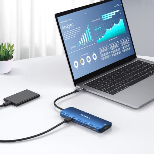 USB C Hub, 9-in-1 Multi-Port USB Adapter, 4K@60Hz HDMI, 100W Max PD, 3 USB3.0(5Gbps) + 2 USB2.0 Data Ports, SD/TF Card Reader for MacBook, iPad Pro, Dell, HP, Lenovo, Windows Laptop, Blue - color: Blue