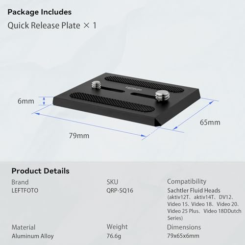 Leftfoto Tripod Camera Quick Release Plate for Sachtler Fluid Heads (aktiv12T、aktiv14T、DV12、Video 15、 Video 18、Video 20、Video 25 Plus、Video 18DDutch Series) Replace Touch & Go Plate S