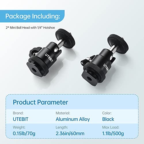 UTEBIT 2 Pack Universal 1/4" Swivel Mini Ball Head Screw Tripod Mount | 360° Rotating Mount Base Adapter 1/4" Camera Hot Shoe Mount for DSLR Cameras Vive Tripods Monopods Camcorder Light Stand - size: 12MM BALL-2PACK