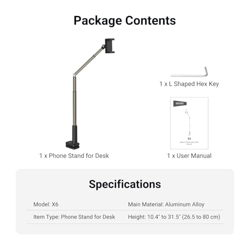 NEEWER Entry Level Version Phone Stand for Desk & Bed, 360° Adjustable Office Table Bedside Overhead Cell Phone Holder Mount Compatible with iPhone Samsung Android for Video Recording Filming, X6