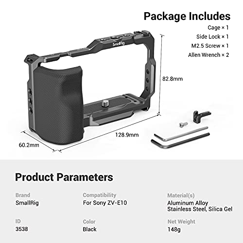 SMALLRIG ZV-E10 Cage with Silicone Handle and Built-in Threaded Holes, Cold Shoe and Quick Release Plate for Sony ZV-E10 - style: Cage with Silicone Handle