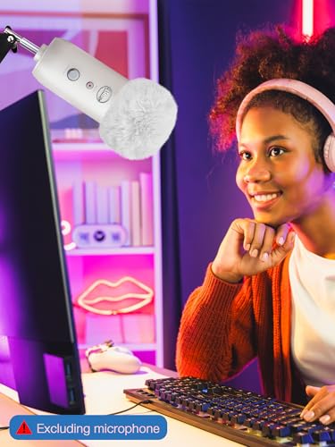 SUNMON Blue Yeti Microphone Pop Filter, Mic Cover Furry Foam for Blue Yeti, Fifine AM8, HyperX SoloCast, Razer Seiren V3 Mini Microphones and Most Mic (White)