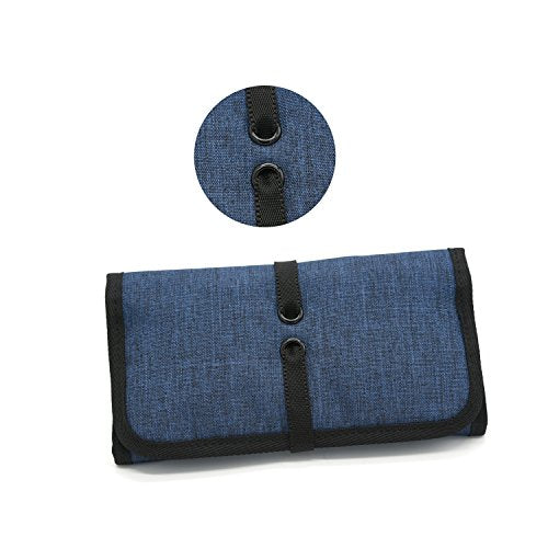 Patu Roll Up Electronics Accessories Travel Gear Organizer Case, Portable Universal External Batteries Hard Drives Cables Cosmetics Kit Bag, Navy - color: Navy