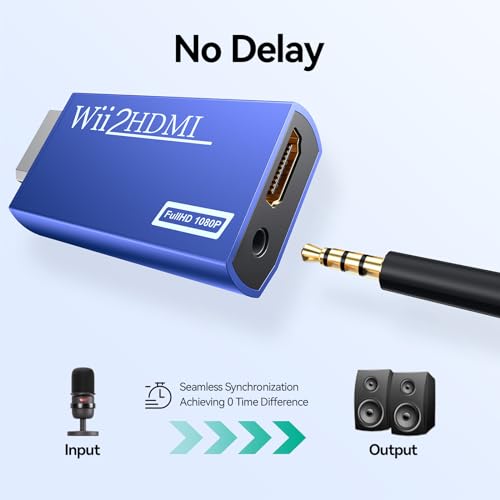 GANA Wii to HDMI Converter Adapter with Hdmi Cable Connect Wii Console to HDMI Display in 1080p Output Video with 3.5mm Audio Supports All Wii Display Modes Blue - color: wii to hdmi Blue