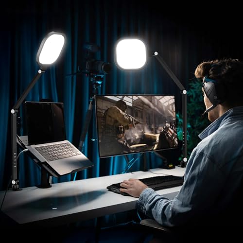 2 Packs Video Conference Light for Computer, 15W LitONES Desk Light for Zoom Calls Meeting with C-Clamp & Metal Swing Arm, Podcast Lighting Kit with Remote, Memory & Timing CRI>95 - color: Black-2 packs