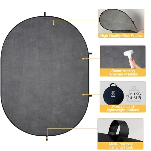 Kate Collapsible Backdrop Pop Up Photography Backdrops Folded Gray Grey 2-in-1 Double Side Background, for Photography, for Photographers, for Video, for Pictures, 5x6.5ft