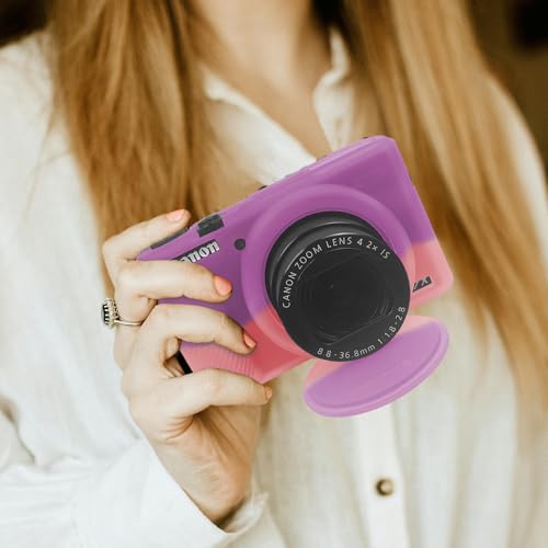 G7X Mark III Case, Soft Silicone Protective Case Cover for Canon Powershot G7X Mark III Digital Camera, Durable Camera Body Skin Protector with Removable Lens Cover, Purple Pink - color: Purple Pink