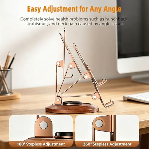 Adjustable Cell Phone Stand,360 Rotating Foldable Desktop | Cellphone Stand with Anti-Slip Base Portable Phone Holder for iPhone 17 16 15 14 13 Pro Max, All Smart Phones, iPad - color: Wood grain color