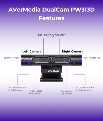 AVerMedia PW313D DualCam 2K Document Camera and Webcam for PC/Mac/Laptop, Autofocus, AI Noise Reduction, Online Teaching, Works with Zoom/Teams/Google Meet, Includes Tripod, TAA/NDAA Compliant - style: 2K30 DualCam