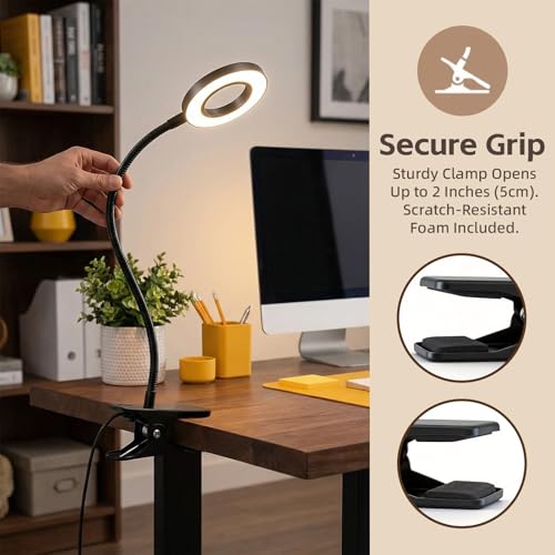 Clip on Light, LED Book Light for Reading in Bed, 48 LED Desk Lamp with Clamp, 3 Color Modes & 10 Brightness, 15" Flexible Gooseneck Reading Light for Bed Headboard, Dorm, Crafting, Home Office