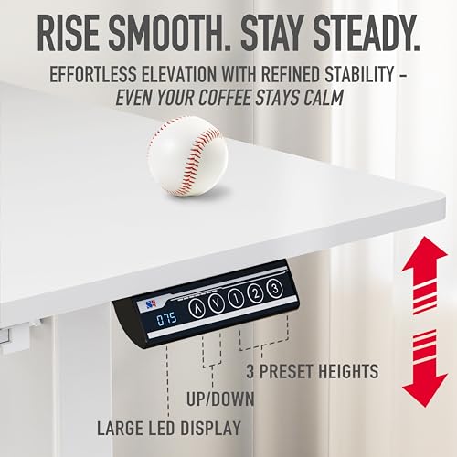 SHW 40-Inch Mobile Electric Height Adjustable Sit to Stand Desk with Drawer, Hanging Hooks and Cable Management, White - color: White