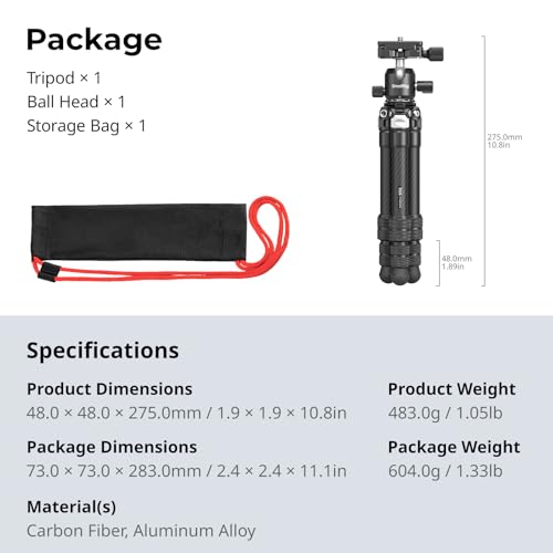 SmallRig Carbon Fiber Mini Desktop Tripod with 360° Ball Head | Compact 15.5" tripod, Built-in QR Plate for Arca, Ball Head Capacity 3kg / 6.6lb for Cameras, DSLRs, Lenses - style: Ball Head