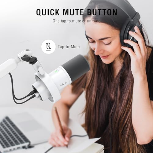 FIFINE Studio XLR Mic and Boom Arm Bundle, Dynamic Microphone with Mute Button, Gain Knob, Shock Mount for Recording, Low Profile Mic Stand with Cable Management for Podcast Gaming (K688W+BM88W)