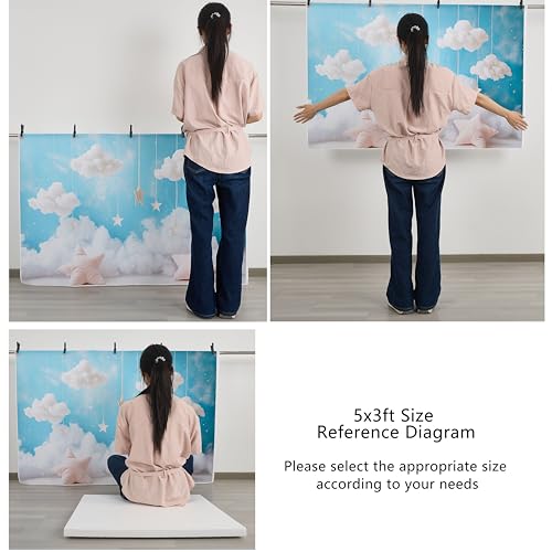 YongFoto Cute Sky Clouds Star Blue Backdrop 5x3ft Kids Photography Background Boy Girl Birthday Baby Shower Cradle Ceremony Party Banner Child Portrait Photoshoot Wallpaper Photo Studio Booth Props - color: Blue, size: 5ftx3ft