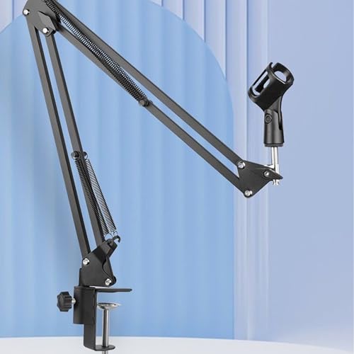 Boom Arm Microphone Mic Stand, Flexible Long Arm Clamp Clip Stand with Mount Clamp, Mic Holder with 3/8'' 5/8'' Thread Cable Ties Metal Base, for Podcast, Rotatable Foldable Adjustable - BLACK