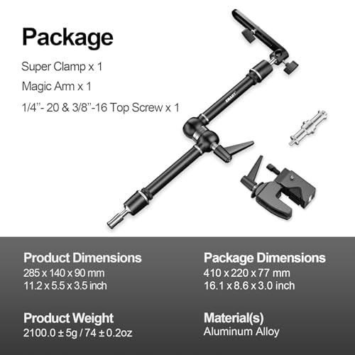 EMART 20" Heavy Duty Magic Arm Camera Mount with Super Clamp and Platform, Camera Mounts & Clamps with 360° Dual Ball Head, 1/4" & 3/8" Screw and 5/8" Stud Adapter for Flash/LED Light, Monitor,Softbox