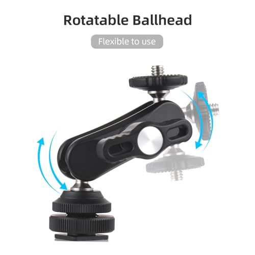 Andoer Mini Cool Ballhead Multi-Function Double Ball Dead Adapter with Cold Shoe Mount & 1/4 Inch Screw for DSLR Camera Camcorder Monitor LED Light Microphone