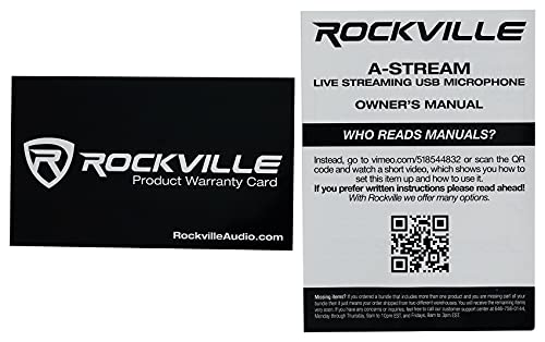 ROCKVILLE A-Stream Live Streaming USB Microphone w Gain+Mute Control+Stand+Cable | Desktop Stand, USB Cable, Plug and Play, Windows/Mac, 14mm Cartridge, Omni-Directional, 20Hz-20kHz