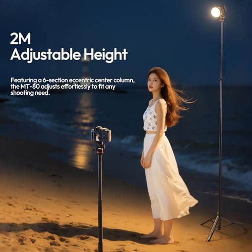 ULANZI MT-80 Aluminum Tripod Stand, 7FT Extendable Camera Phone Tripod for Travel, Auto Pop-Up, 1/4" Screw, 360 Ball Head Portable Photo Video Light Stand for DSLR Camera, Ring Light, Video Rig - size: 84 inch-Upgrade Pop-Up