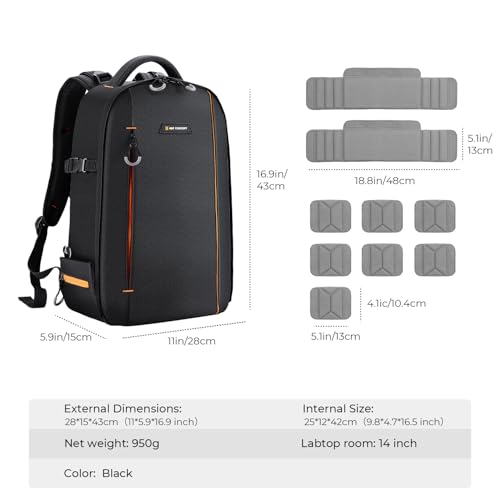 K&F CONCEPT Camera Backpack for Photographers Large Waterproof Photography Camera Bag with Laptop/Tripod Compartment for Men Women Black Orange - style: Designer