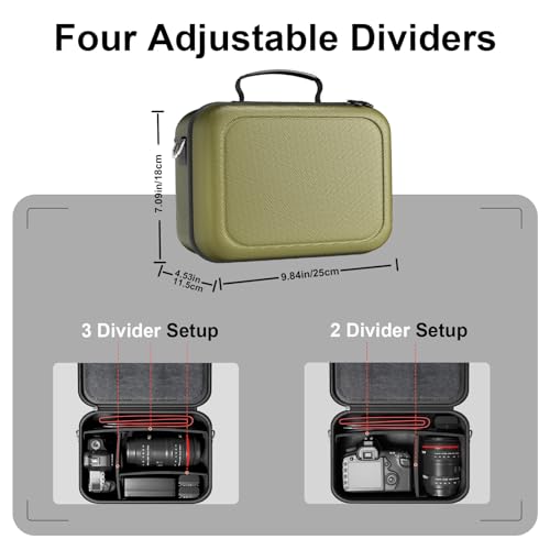 ProCase Hard Shell Camera Case for Canon Rebel T7/EOS R100/R50/DSLR/SLR/Nikon/Sony/Mirrorless Cameras, Soft Padded Digital Camera Travel Bag with 1 Shoulder Strap and 3 Adjustable Dividers -Green - color: Green