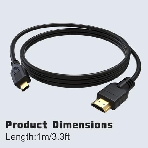 Micro HDMI to HDMI Cable Cord Compatible with Sony A7 III/A7R III, A6400, A6700, ZV-E10, ZV-E1, for Canon EOS M5, M6, R6/R7/R8/R10, R6 Mark II, for Panasonic Lumix ZS200 G85 FZ80 (3.3FT) - size: 3.3FT