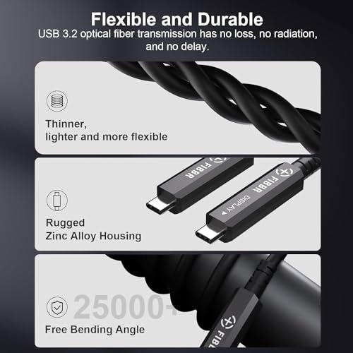 Fiber Optic USB C Cable(16.5ft), Full-Featured Active Optical USB C to USB C Cord Compatible with Touch Screen Display,HD Business Meetings Solution,Webcams,Cameras,Projectors etc - size: CC-Fiber-16.5 ft