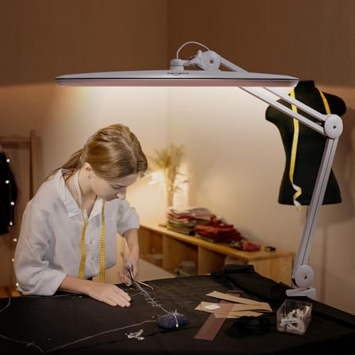 Task Lamp with Clamp, 23 Inch Lamp Head, Bright 182PCS LEDs,3 Color Temperatures, 4 Brightness Levels, Metal Swing Arm 20W 2200 Lumen Dimmable Led Desk Lamp (White, CCT) - color: White, CCT