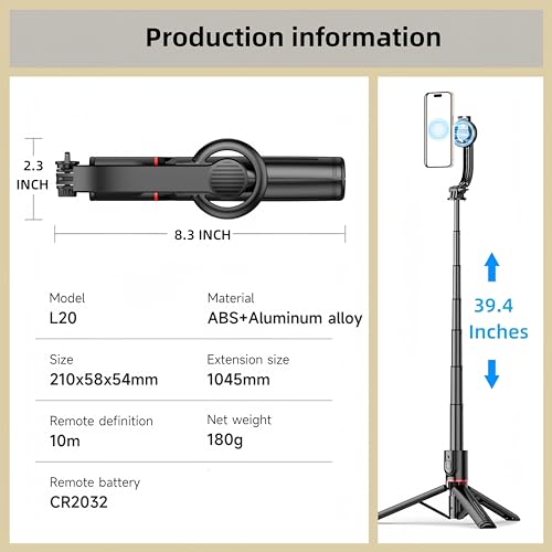 Magnetic Mini Extendable Selfie Stick Tripod Holder Stand with Fill Light Bluetooth Wireless Remote for iPhone 15 14 13 12 & Android