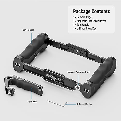 NEEWER Universal Camera Cage & Top Handle with 3/8" ARRI Locating Pins Kit, Video Rig Camera Stabilizer with Arca Type Base, Dual Handgrips, Compatible with SmallRig Accessories, CA016T - style: CA016T