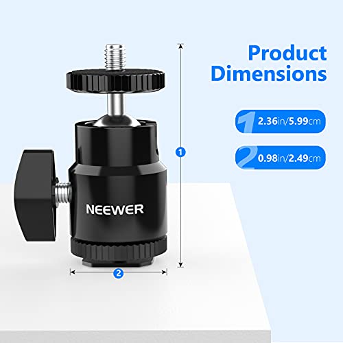 Neewer Mini Ball Head with Cold Shoe & 1/4” Screw, 2 Pack, 360° Swivel 90° Tilt Ballhead Camera Mount Hot Shoe Adapter for Camera, Camcorder, Smartphone, LED Video Light, Microphone, Ring Light, ST17 - style: ST17(2-Pack)