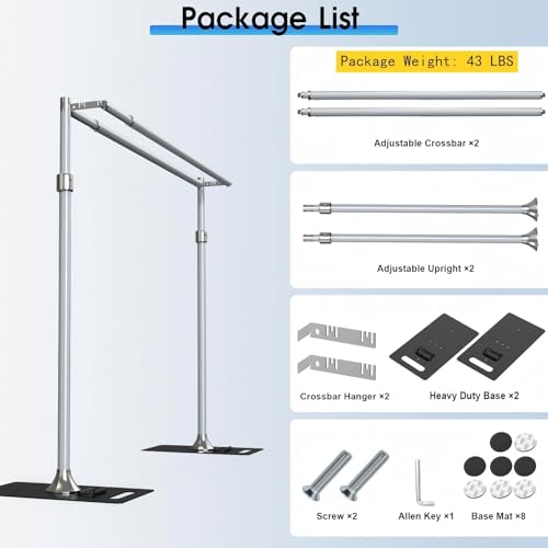 ALTSON Photo Backdrop Stand Heavy Duty 9.2x9.2Ft, Double Crossbar Pipe and Drape Stand Kit, Adjustable Metal Frame Background Stand with Flat Base for Wedding Party Birthday Photography Decoration