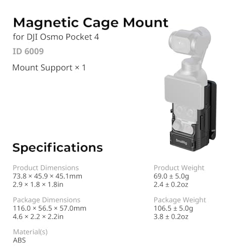 SMALLRIG Folding Magnetic Mount Stand for DJI Osmo Pocket 4P/4, 180° Damping Adjustable Arca-Swiss Backplate, Expansion Adapter with Bidirectional Mount, Cold Shoe Mount, 1/4"-20 Threaded Hole - 6009