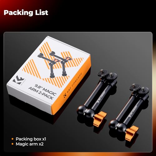 K&F CONCEPT 2-Pack 9.8" Magic Arm, 1/4" Screw Camera Mount Arm 360° Ball Heads for DSLRs, Monitor, Flash, LED Light, Microphone, Camera Cage, Action Camera - style: 9.8" Dual Arm