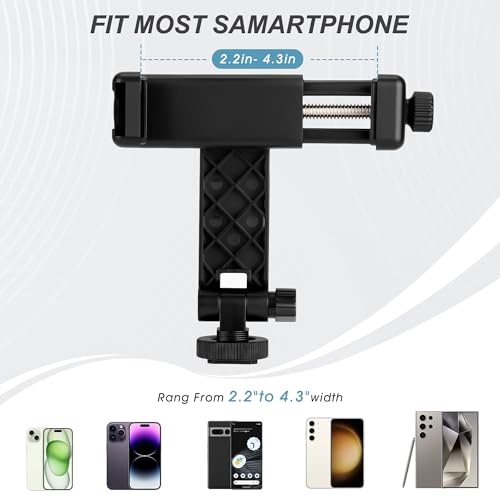 Universal Cell Phone Tripod Mount Adapter, Camera Hot Shoe Phone Holder Clamp with 360 Rotation Bracket 1/4" Screw Hole for Canon Nikon Sony DSLR iPhone Android - color: Black-cold shoe