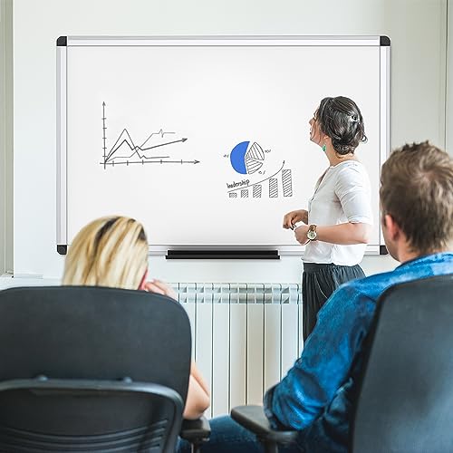 VIZ-PRO Magnetic Whiteboard/Dry Erase Board, 48 X 36 Inches, Silver Aluminium Frame - size: 48"W x 36"H