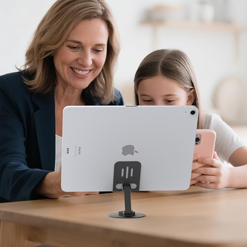 Metal Cell Phone Stand for Desk, Multi-Angel Adjustable 360° Rotation Desktop Phone Holder and Foldable Mobile Phone Stand, Compatible with iPhone 17 16 Pro Max and All Smartphones, Gray - color: Gray