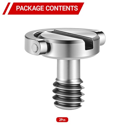 D-Type Screw with D-Ring, 2 Pack Camera Tripod Screws for Mounting Case and Quick Release Plates (Silver)