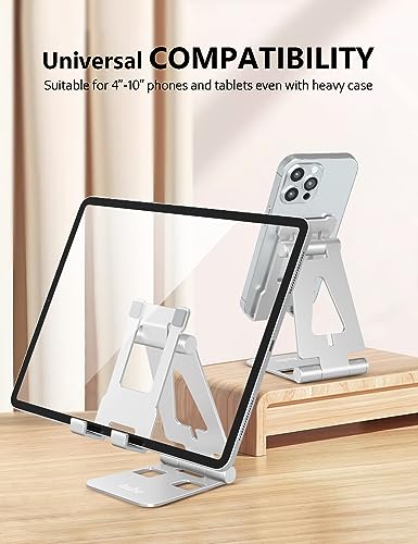 Aoviho Cell Phone Stand for Desk, Adjustable Desktop Phone Holder Stand, Foldable Moblie Phone Dock for iPhone 17 16 15 Pro Xs Max Xr X 8 7 6 5 5s SE Nintendo Switch All Phones, Silver - color: Silver