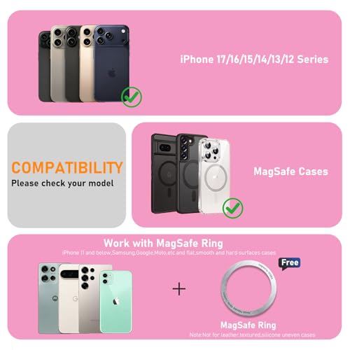 IST IDEA for Magsafe Tripod, Tripod for iPhone Lightweight Aluminum Alloy & Angle Adjustment & Strong Magnets iPhone Tripod Stand Compatible with 17/16/15/14/13/12 (Included Metal Ring) - color: Pink