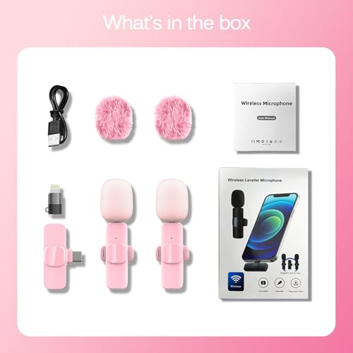 Wireless Lavalier Lapel Microphone for iPhone, iPad, mini Video Recording Mic for Interview Video Podcast Vlog YouTube & Livestream, Noise Reduction, Plug & Play (Pink)